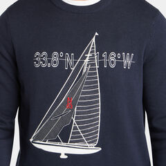 SAILBOAT APPLIQUE CREWNECK SWEATER,Navy,large