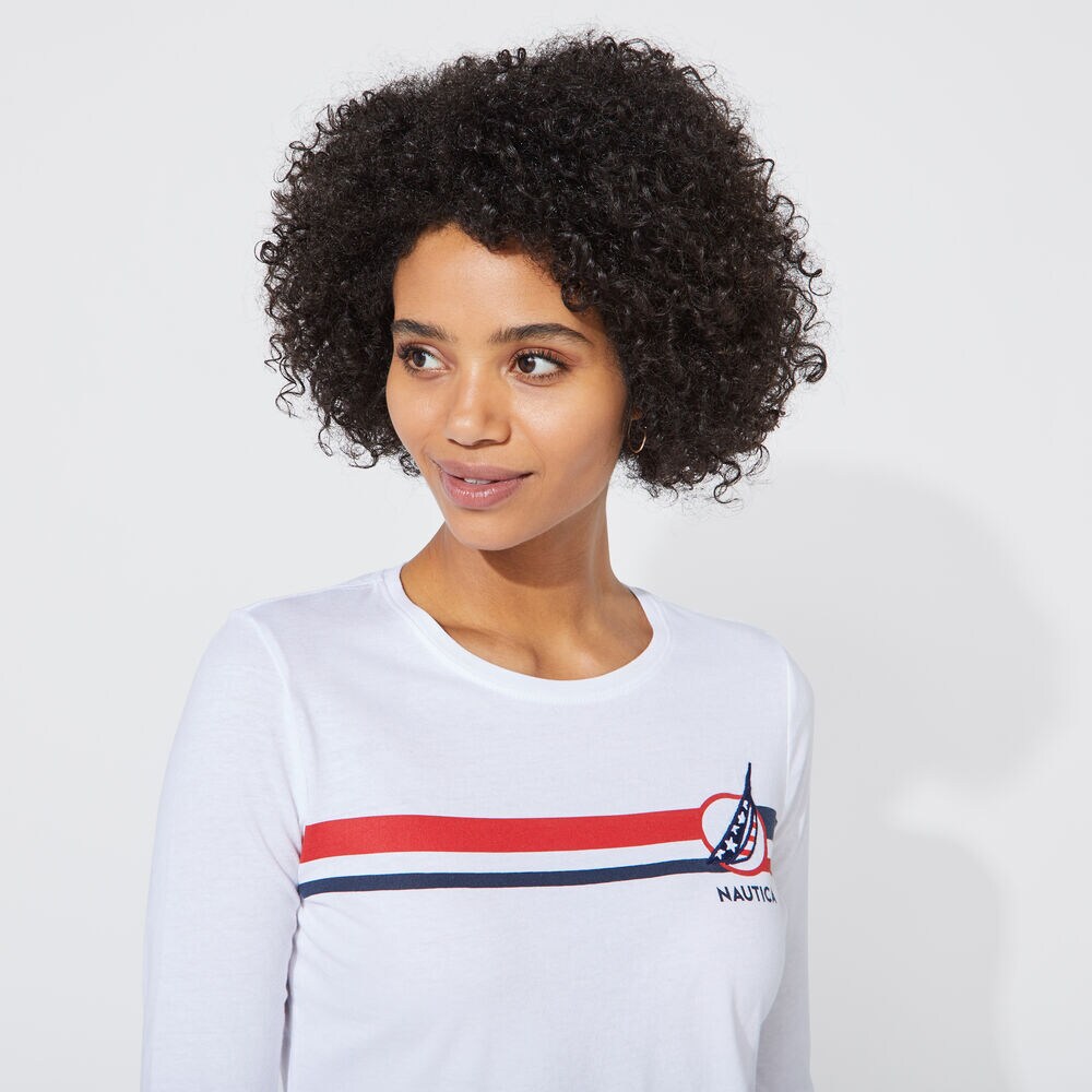 EMBROIDERED LOGO STRIPE T-SHIRT,Bright White,large