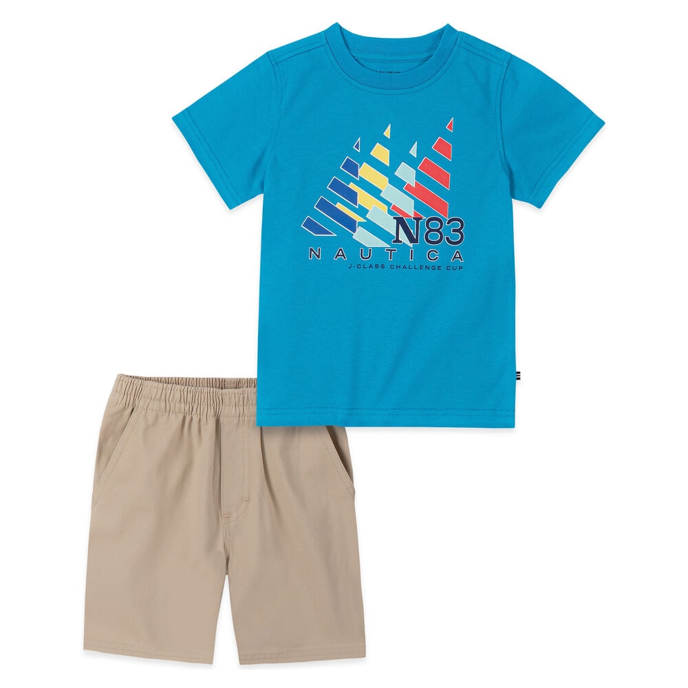 TODDLER BOYS' SAIL LOGO GRAPHIC T-SHIRT 2PC SHORT SET (2T-4T),Turquoise,large