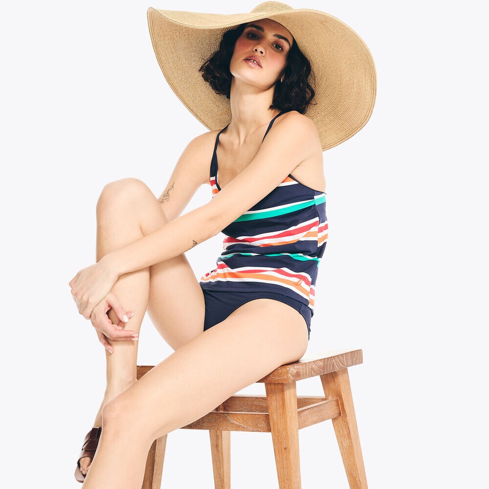 Striped Tankini Swim,Stellar Blue Heather,large
