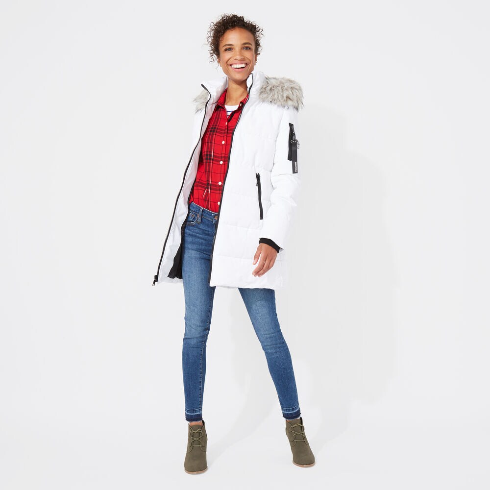 WOMEN'S QUILTED PUFFER COAT ,Bright White,large