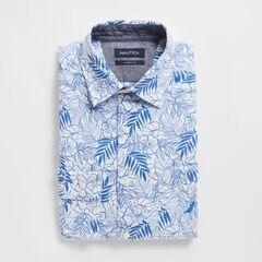 FLORAL PRINT LINEN SHIRT,Bright White,large