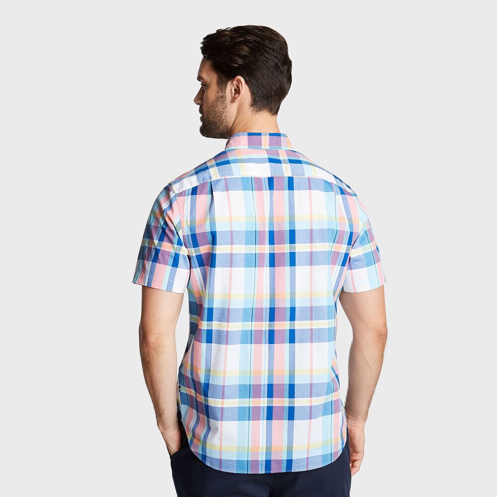 BIG & TALL SHORT SLEEVE SHIRT IN PASTEL PLAID,Bright White,large