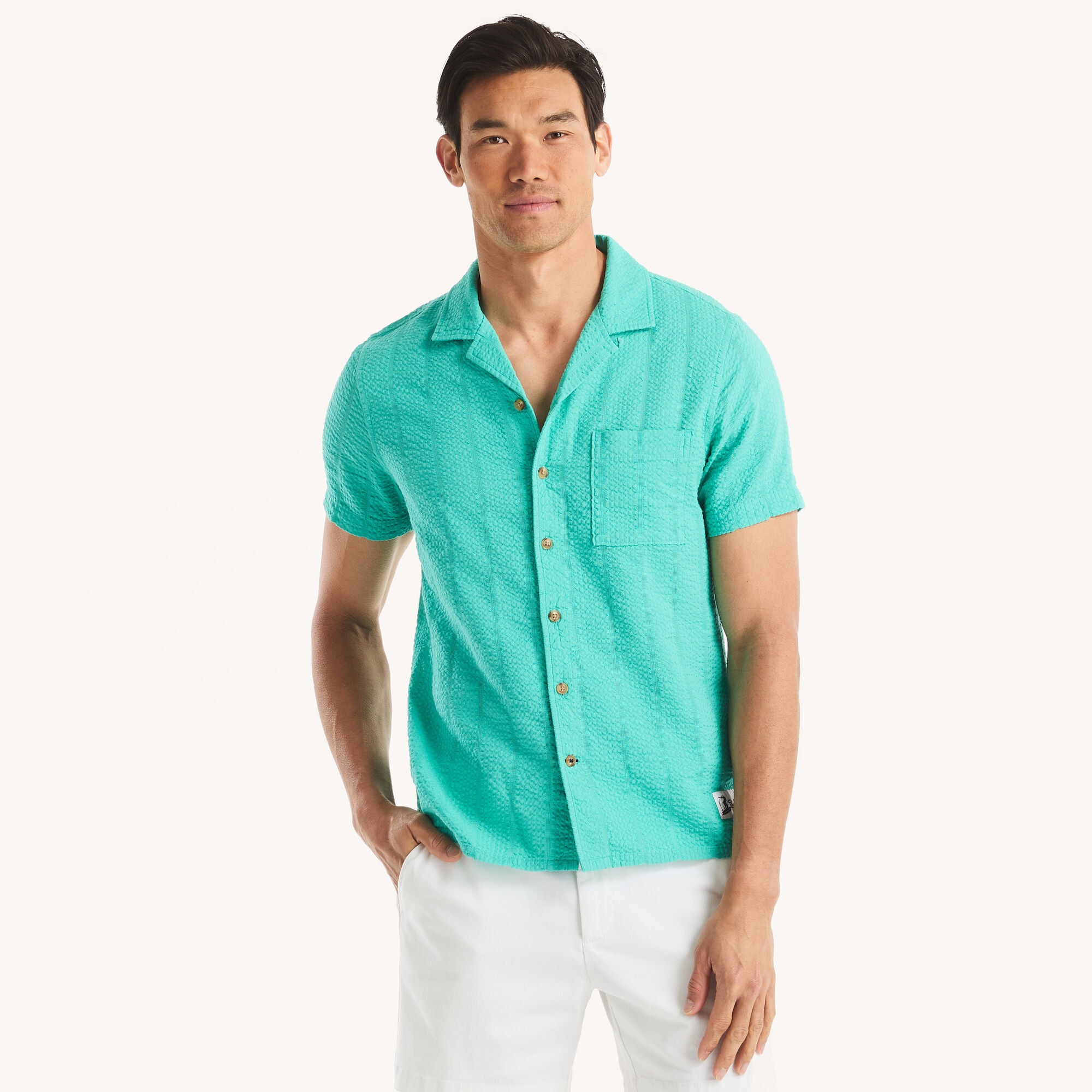 Beach Boys x Nautica Short-Sleeve Seersucker Camp Shirt,Pine,large