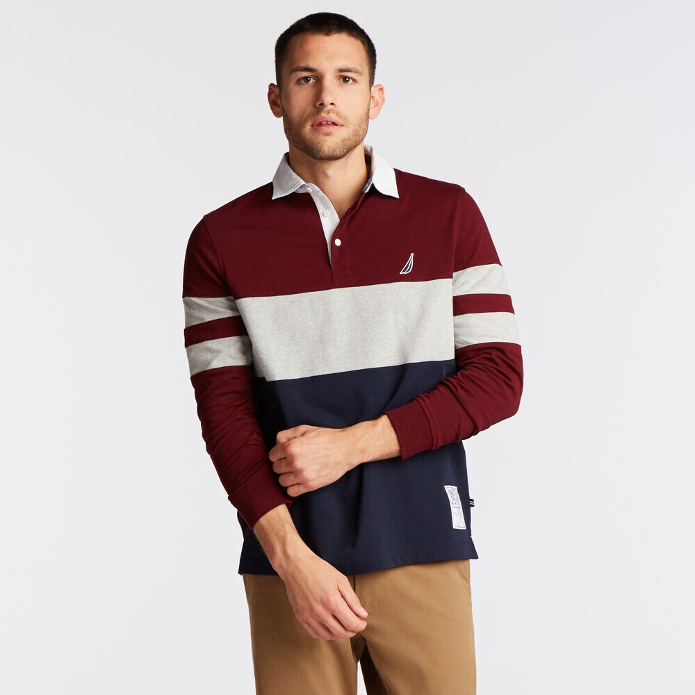 COLORBLOCK LONG SLEEVE RUGBY,Royal Burgundy,large