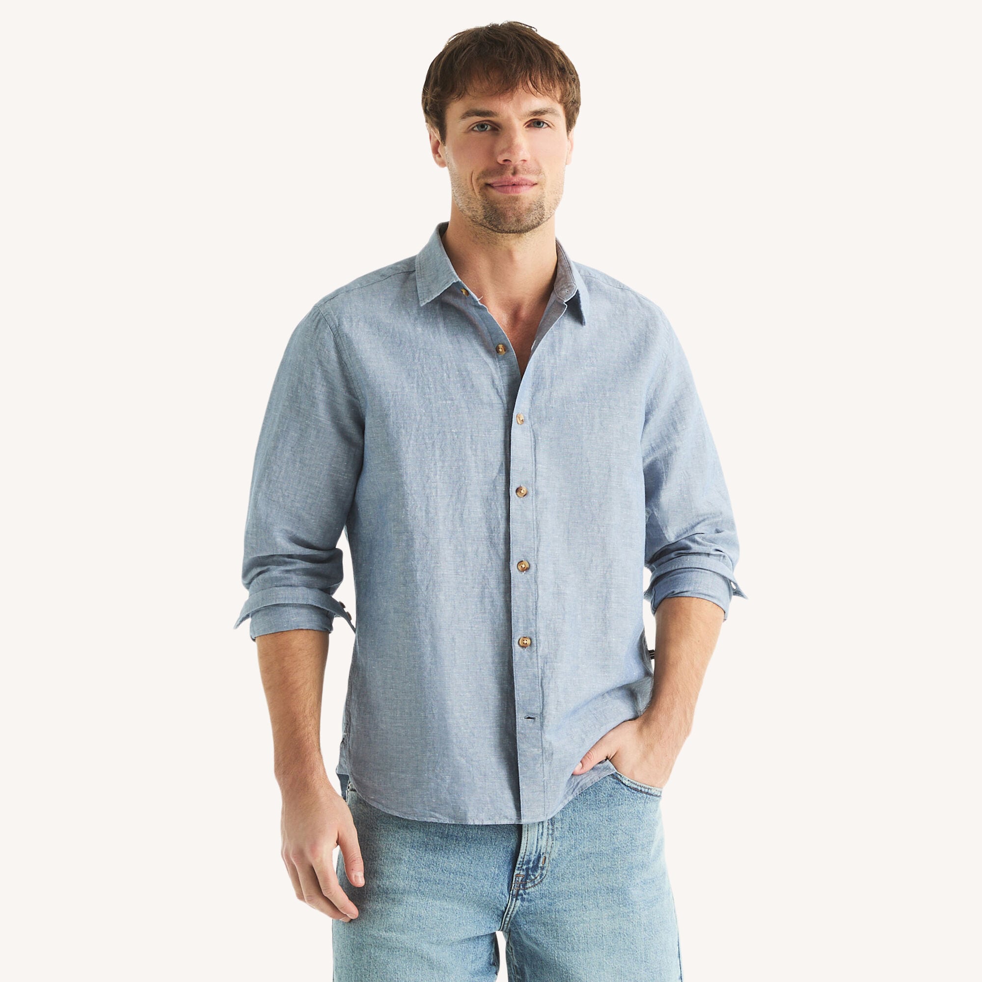 Linen Shirt,Ensign Blue,large
