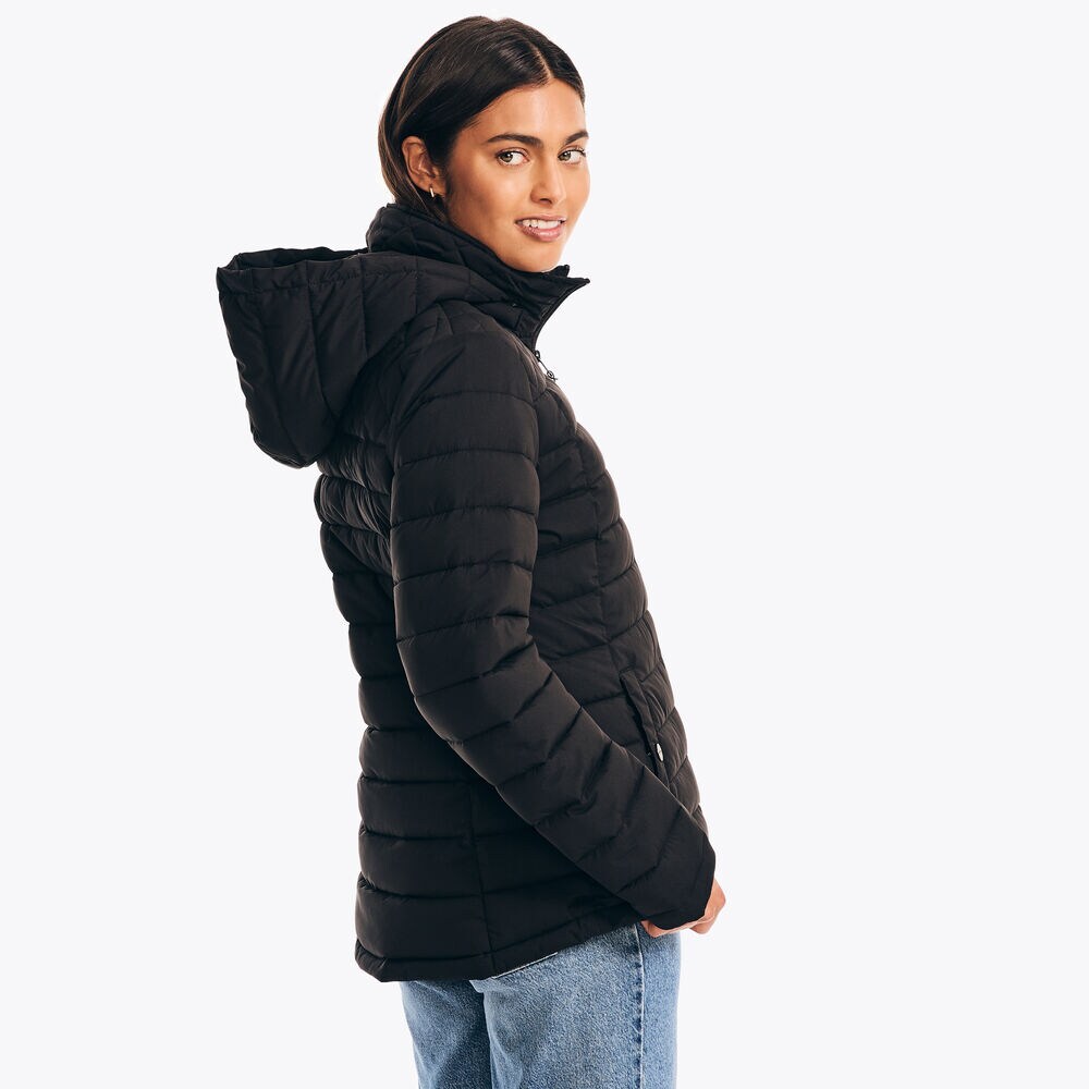 Short Puffer Jacket With Removable Hood,True Black,large