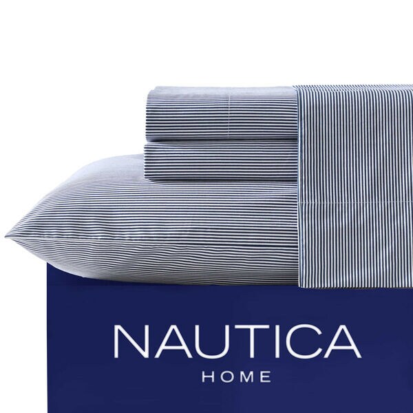 Penny Pinstripe Navy Full Sheet Set