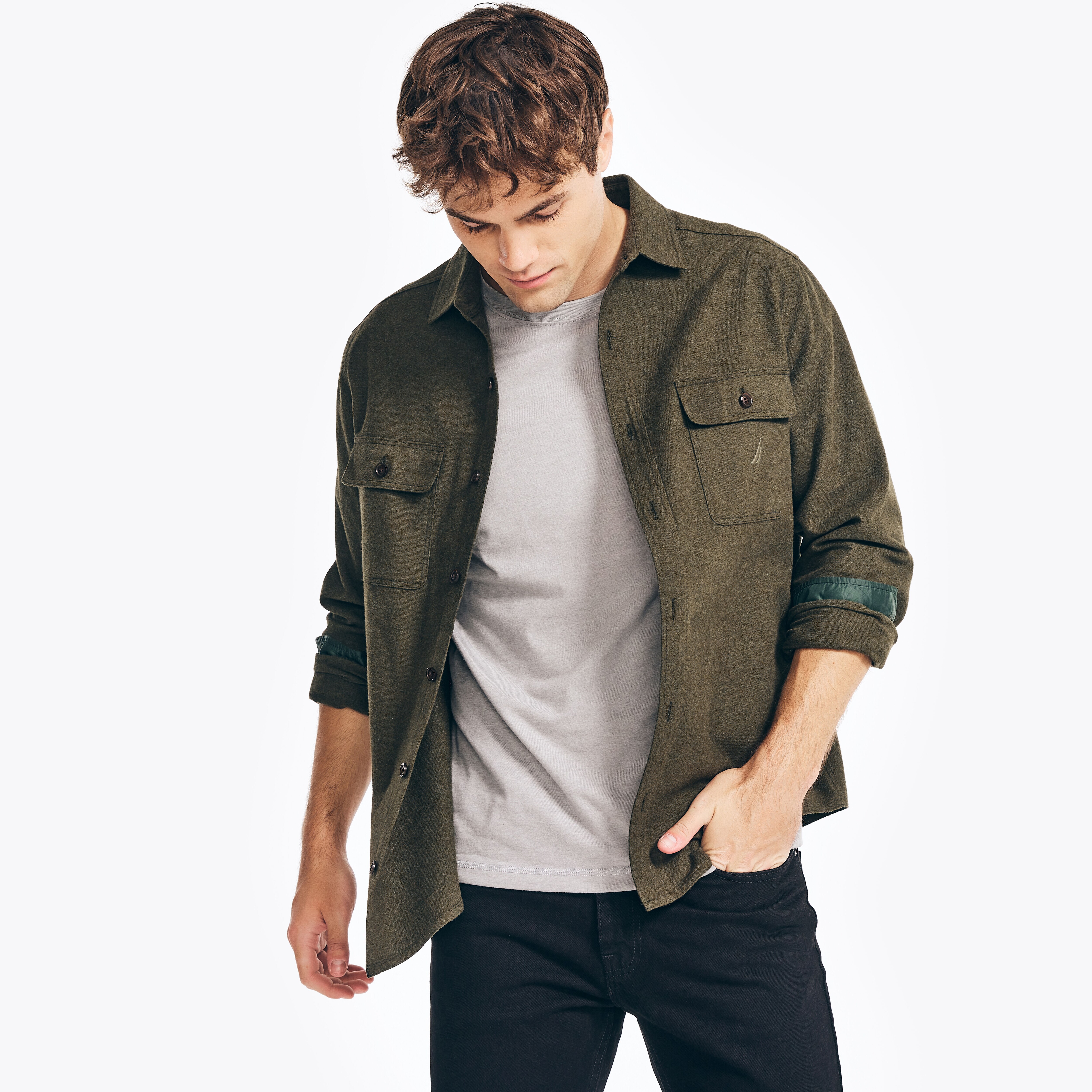 Nautica Mens Solid Flannel Shirt