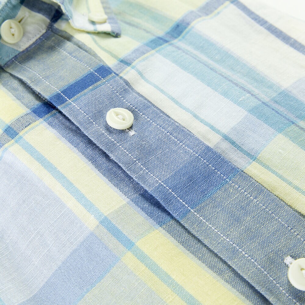 LINEN PLAID SHORT-SLEEVE SHIRT,Light Gold,large