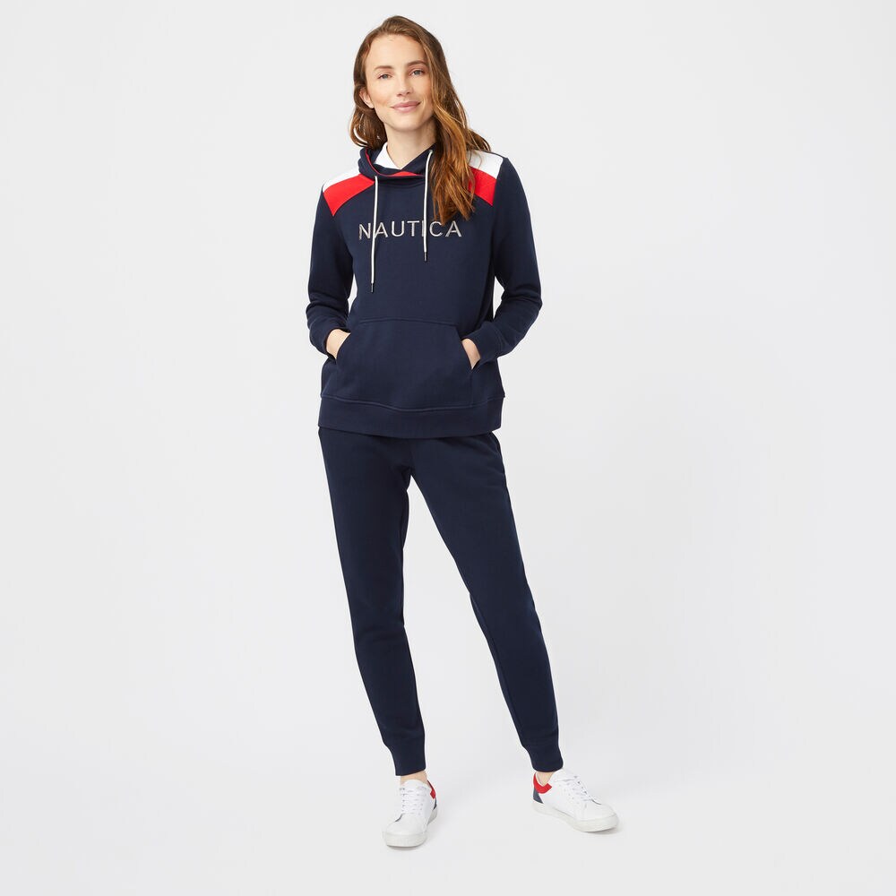 STRIPE SHOULDER LOGO PULLOVER HOODIE,Stellar Blue Heather,large