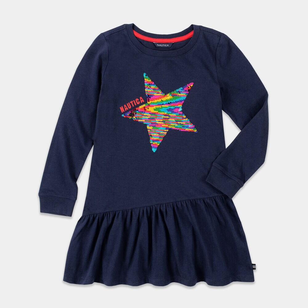 TODDLER GIRLS' SEQUIN STAR DRESS (2T-4T),Navy,large