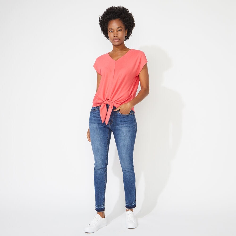 TIE-FRONT KNIT TOP,Persian Red,large