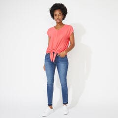 TIE-FRONT KNIT TOP,Persian Red,large