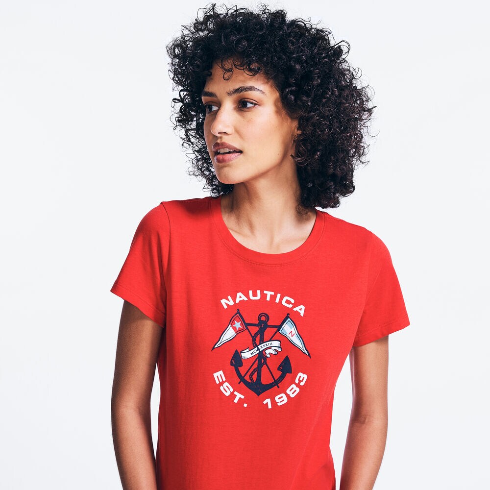 ANCHOR AND FLAG GRAPHIC T-SHIRT,Tomales Red,large