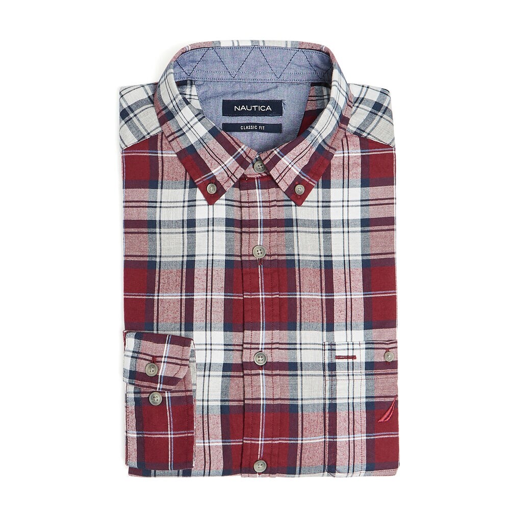 CLASSIC FIT LONG SLEEVE TWILL PLAID SHIRT,Zinfandel,large