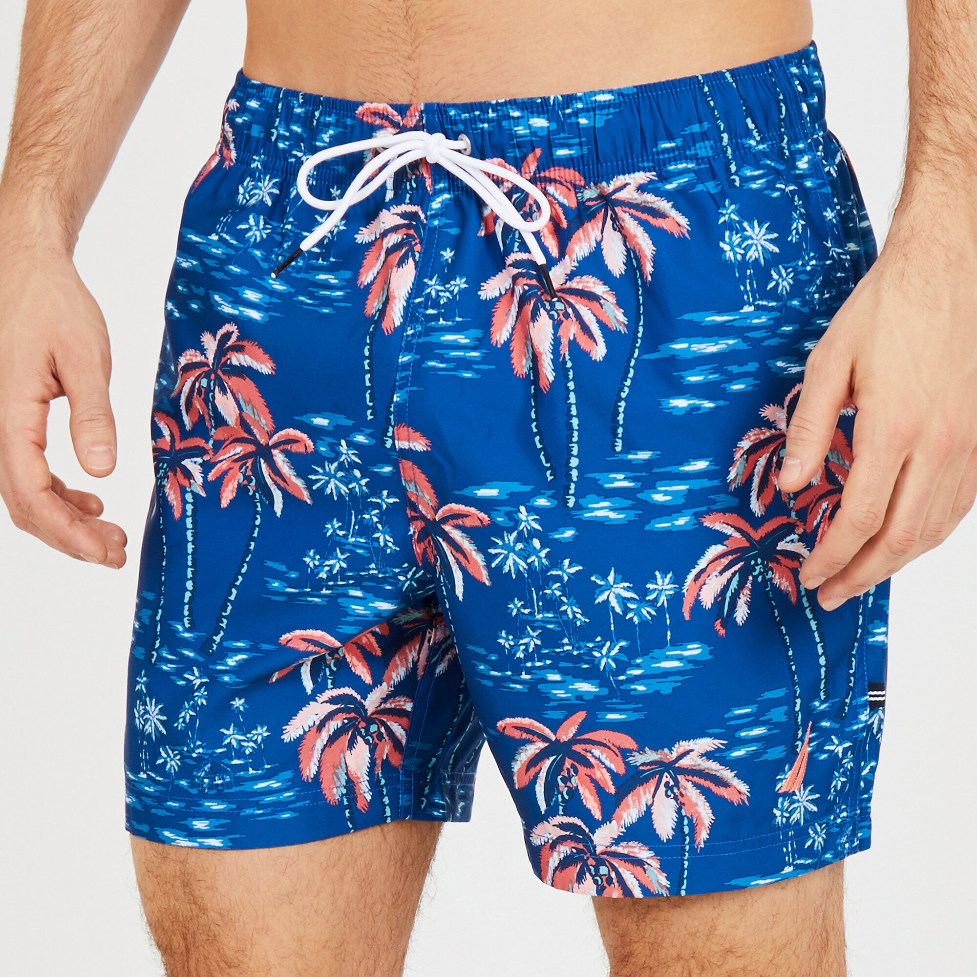 Big & Tall Palm Tree Swim Trunks,J Navy,large