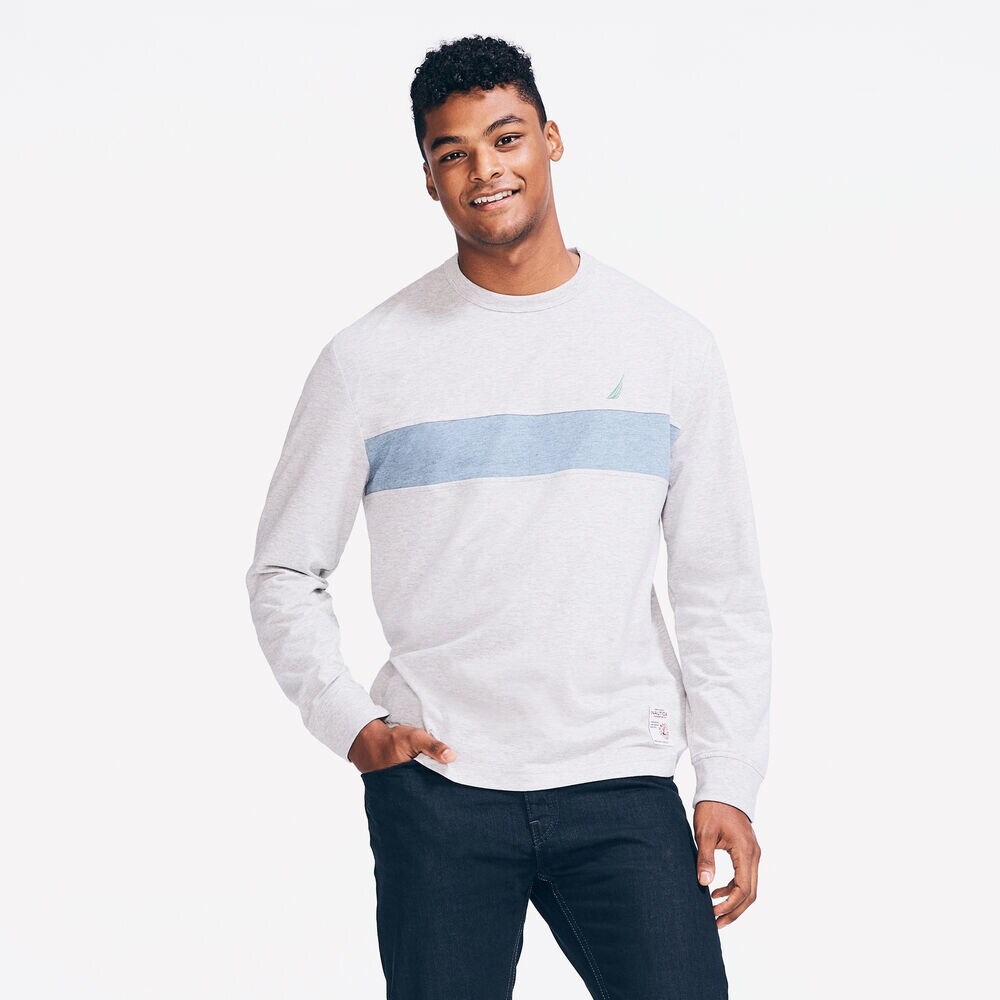 LOGO BACK GRAPHIC LONG SLEEVE T-SHIRT,Grey Heather,large