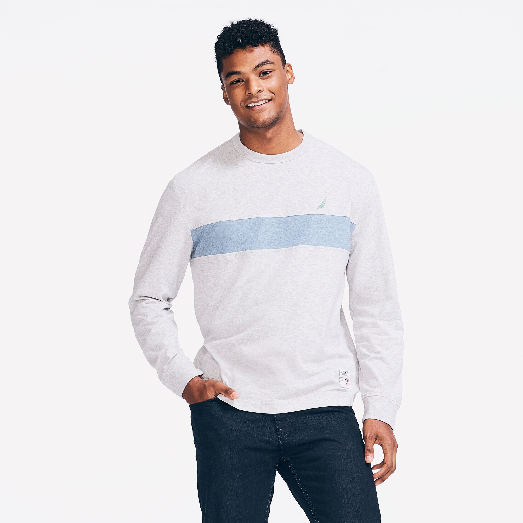 LOGO BACK GRAPHIC LONG SLEEVE T-SHIRT,Grey Heather,large