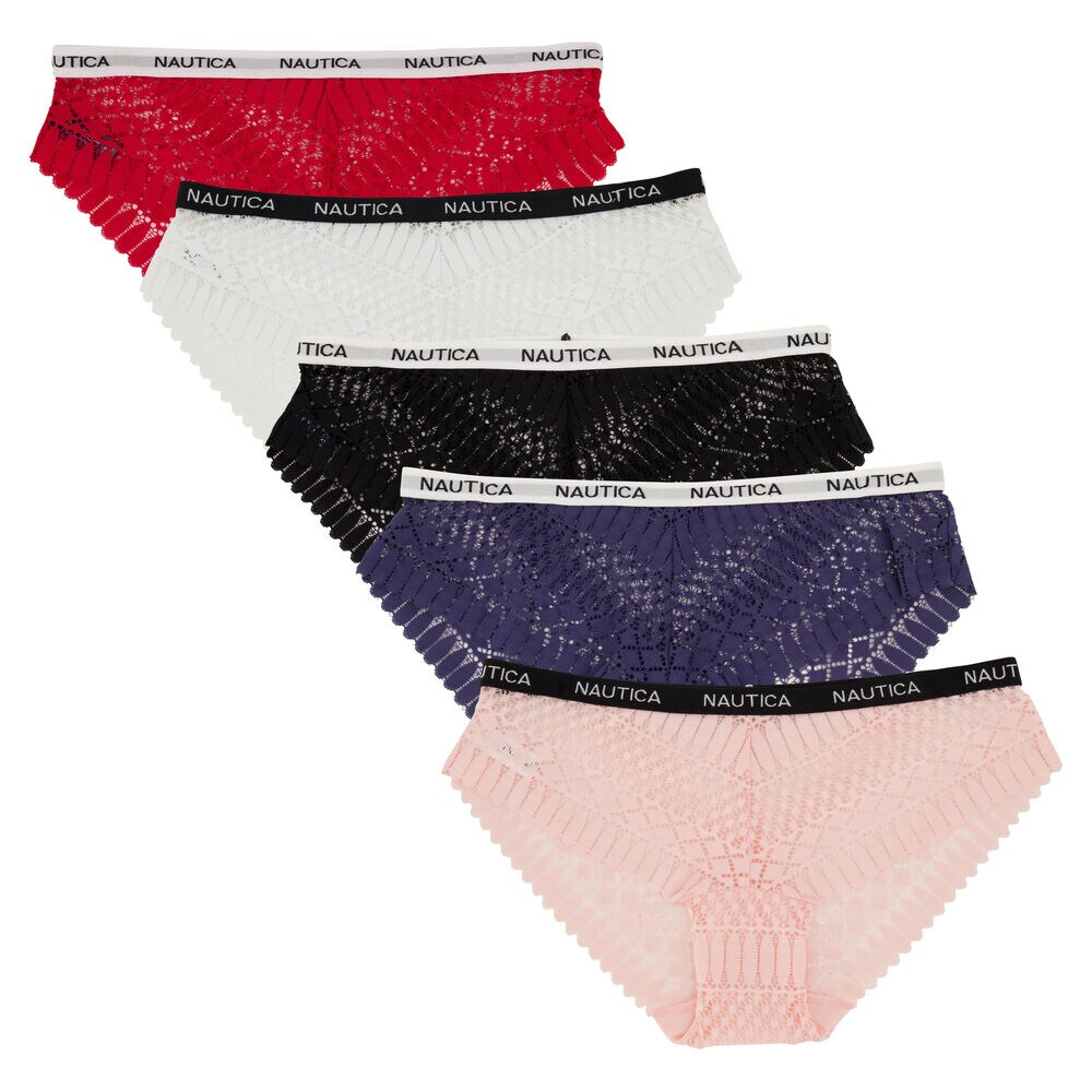 JACQUARD LACE HIPSTER BRIEFS, 5-PACK,Black,large