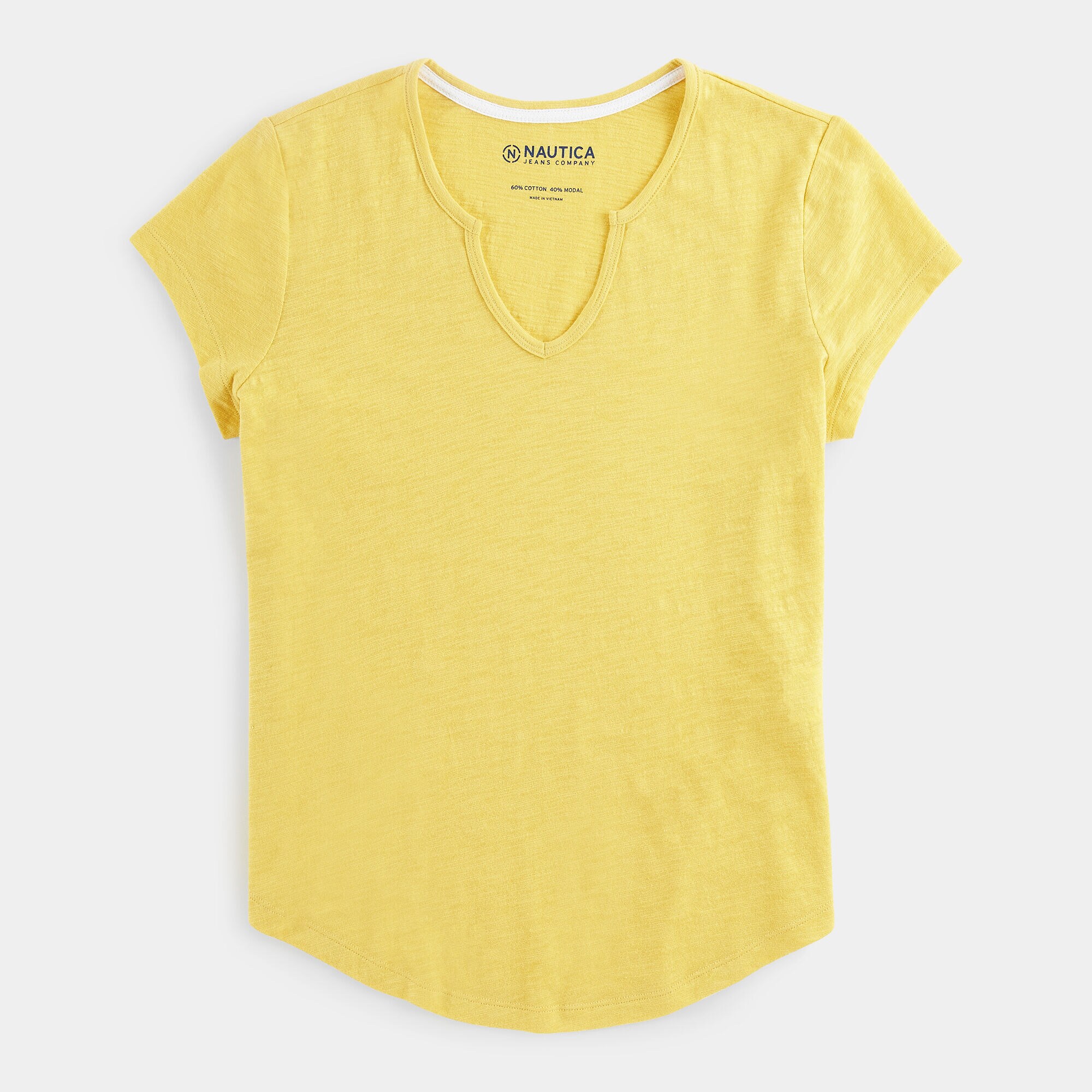 NAUTICA JEANS CO. SPLIT NECK SLUB TOP,Mustard Field,large