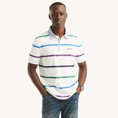 Classic Fit Striped Rugby Polo,Bright White,large