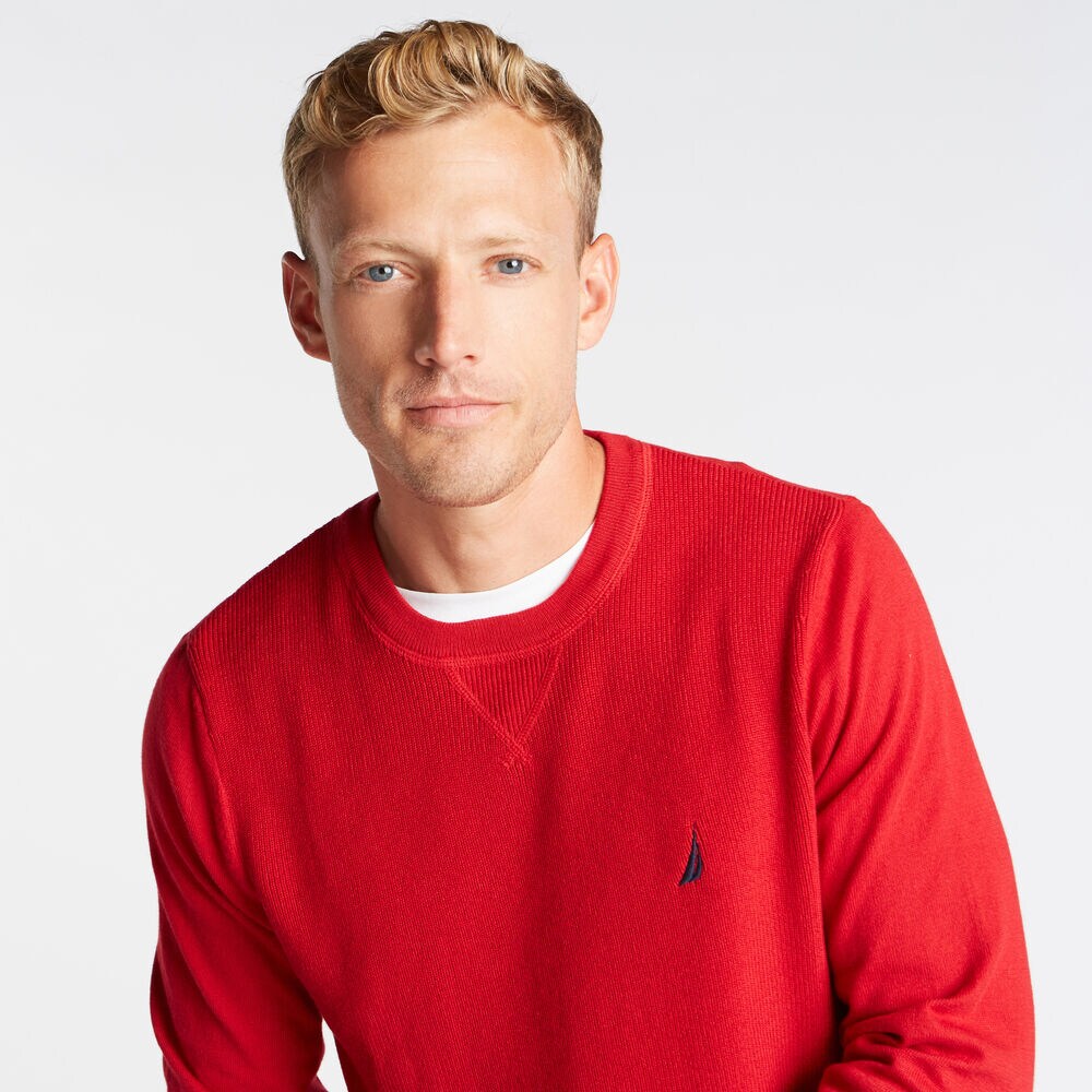 CREWNECK RIBBED FRONT SWEATER,Nautica Red,large