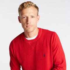 CREWNECK RIBBED FRONT SWEATER,Nautica Red,large