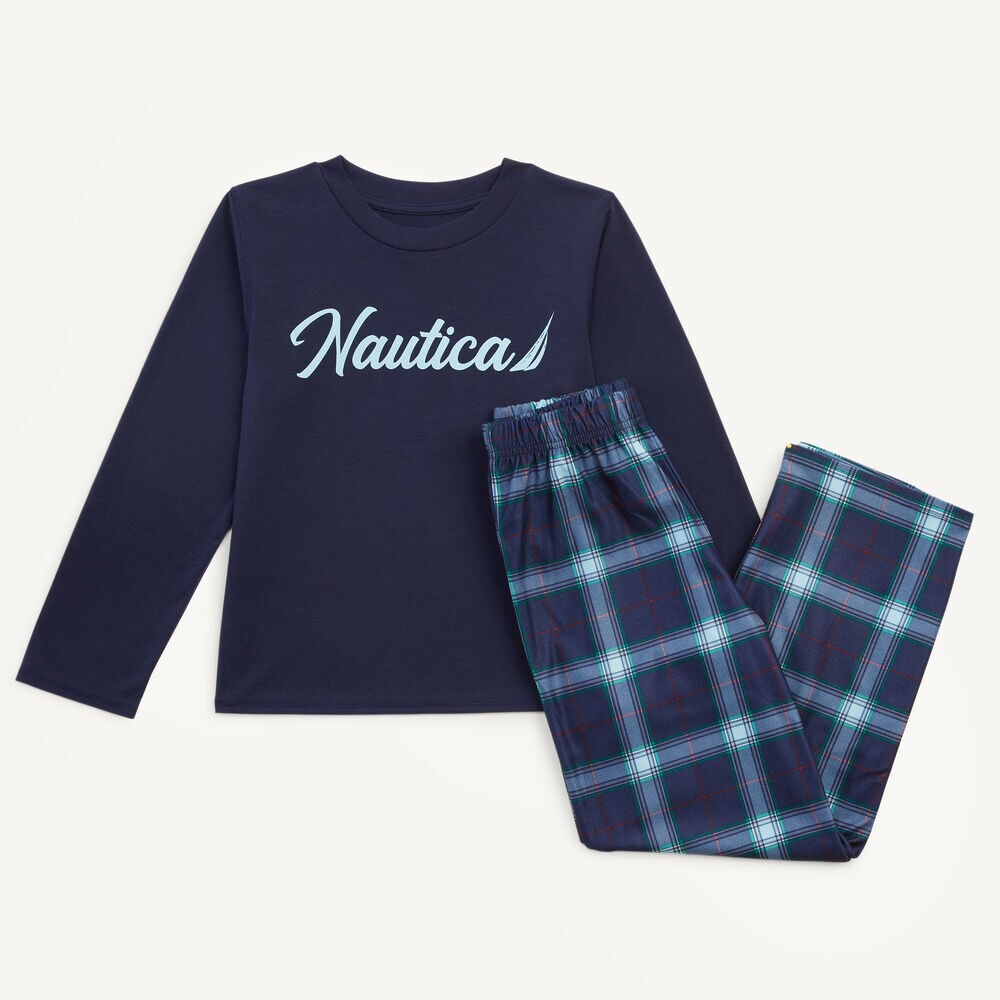 Kid's Family Plaid Pajama Set ,Admiral Blue,large