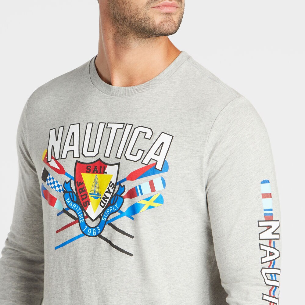 SURF SAIL SAND GRAPHIC LONG SLEEVE T-SHIRT,Grey Heather,large