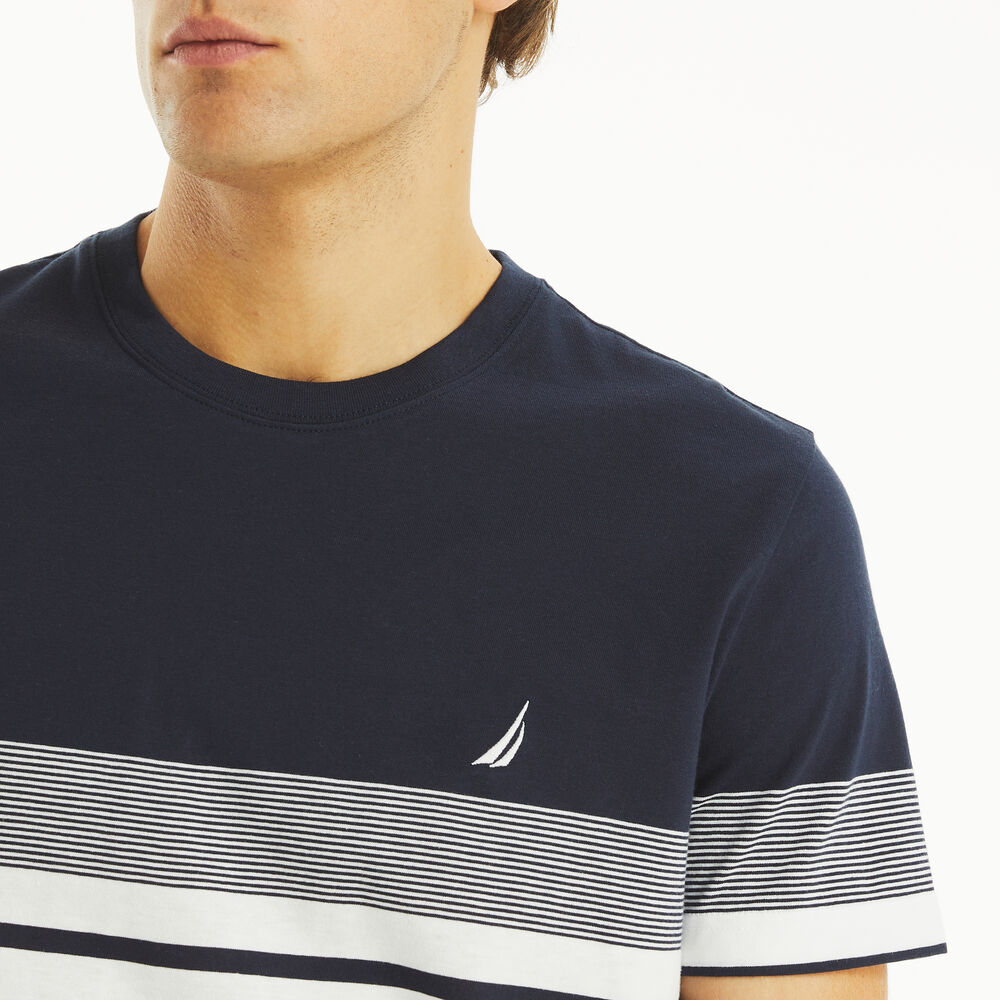 Striped Crewneck T-Shirt,Stellar Blue Heather,large