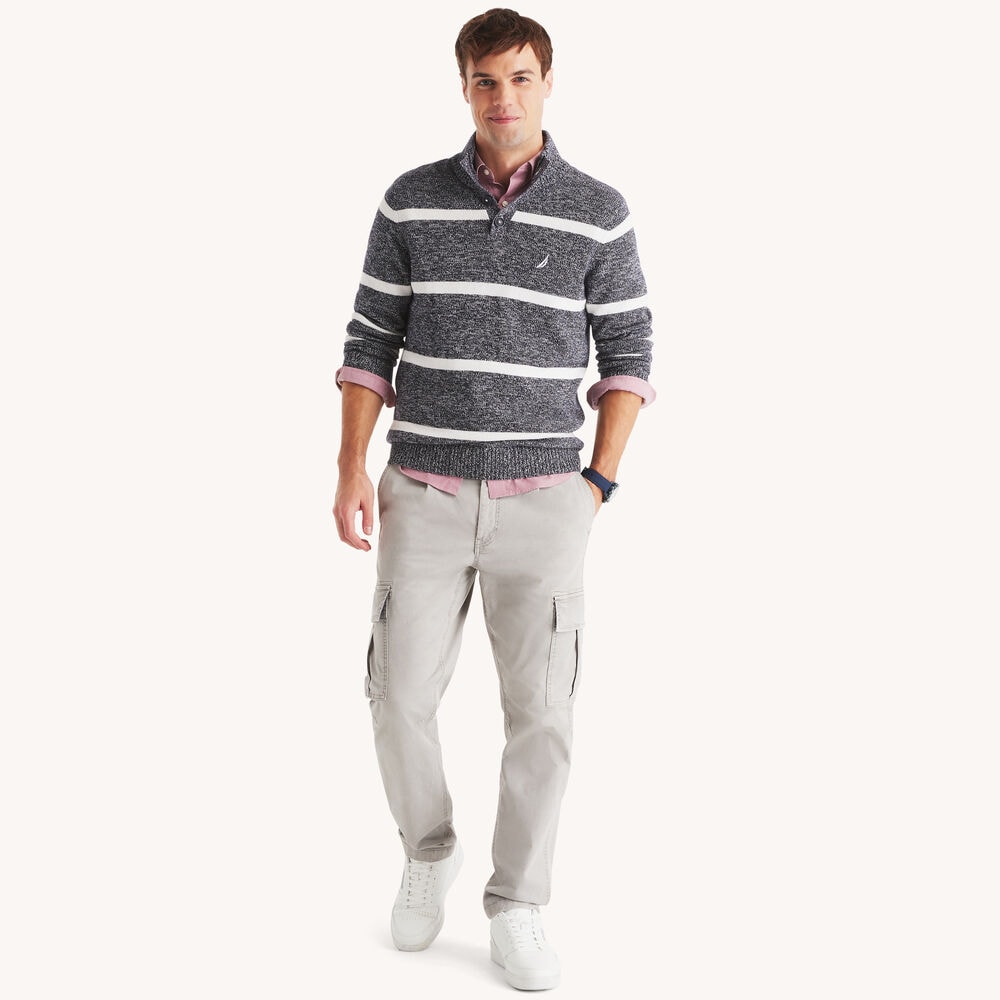 Striped Mock-Neck Sweater,Navy,large