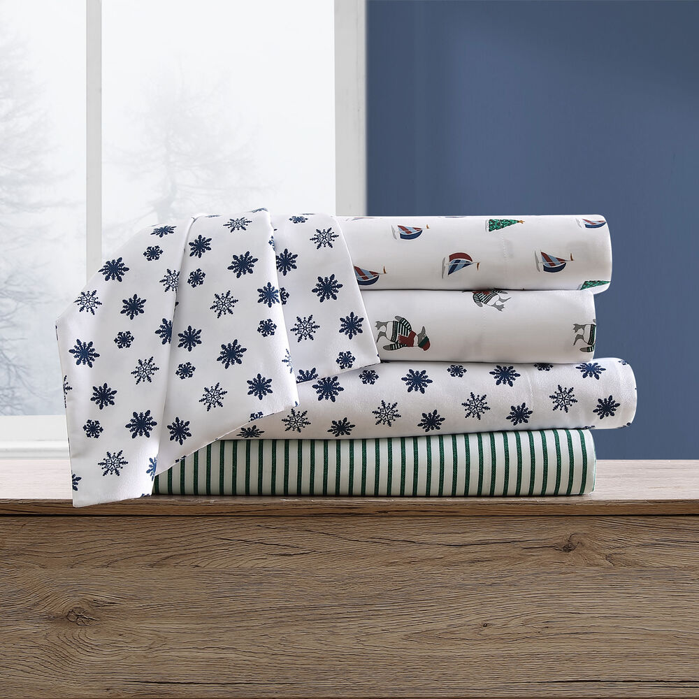 Holiday Sails Twin Flannel Sheet Set,Snow White,large