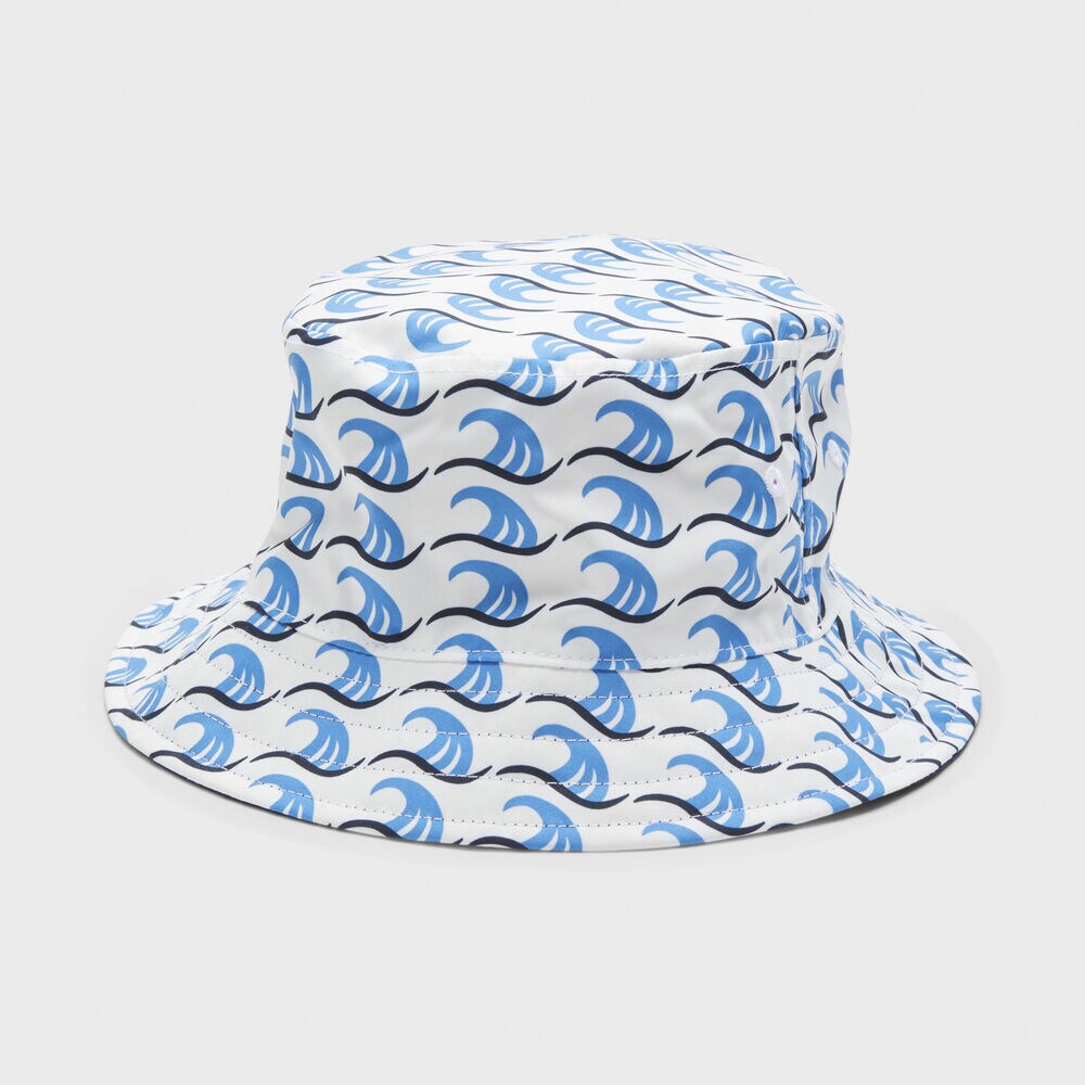 REVERSIBLE WAVE PRINTED BUCKET HAT,Bright White,large