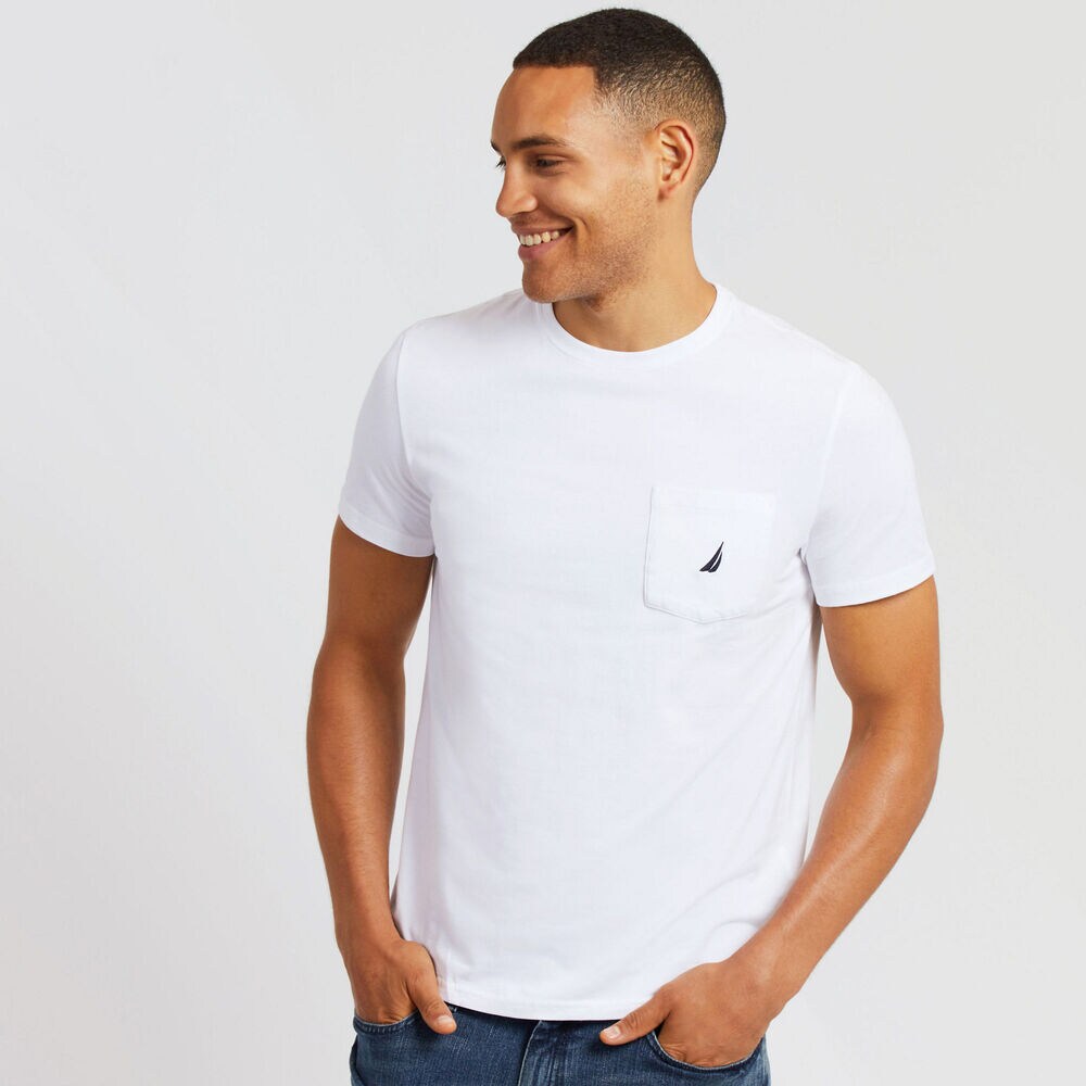 Short Sleeve Solid Pocket T-Shirt,Bright White,large