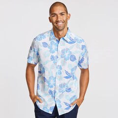Linen-Cotton Hawaiian Flower Classic Fit Shirt,Bright White,large