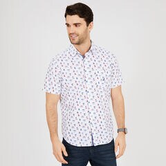Sailboat Motif Short Sleeve Classic Fit Button Down,Bright White,large