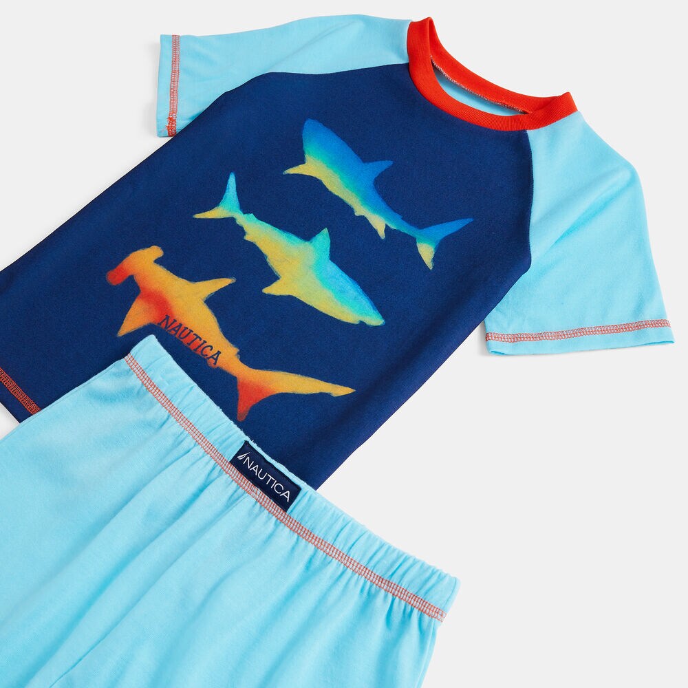BOY'S SHARK PRINT 2PC SLEEP SHORT SET (8-20),Hawaiian Ocean,large