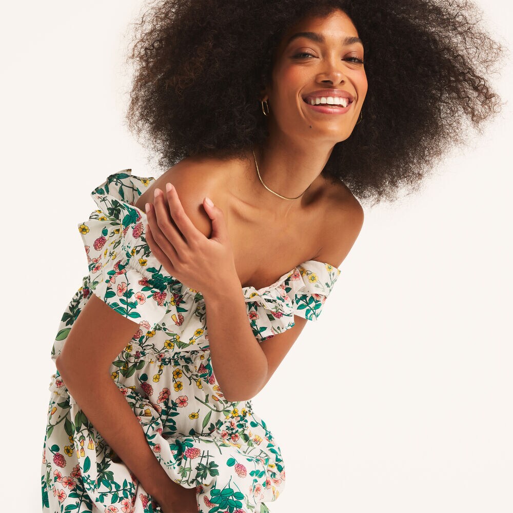 Floral Print Maxi Dress,Bright White,large