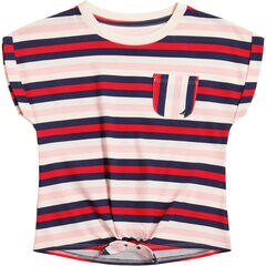 TODDLER GIRLS' STRIPED TIE-FRONT POCKET T-SHIRT (2T-4T),Tomato,large