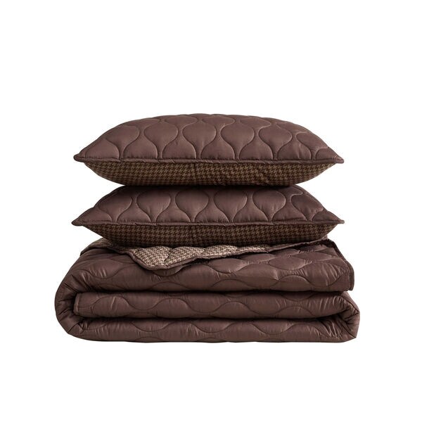 Ogee Stitch Brown King Quilt Set
