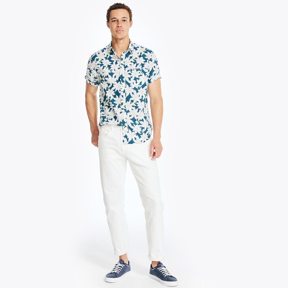 Printed Poplin Short-Sleeve Shirt,Star Sapphire,large