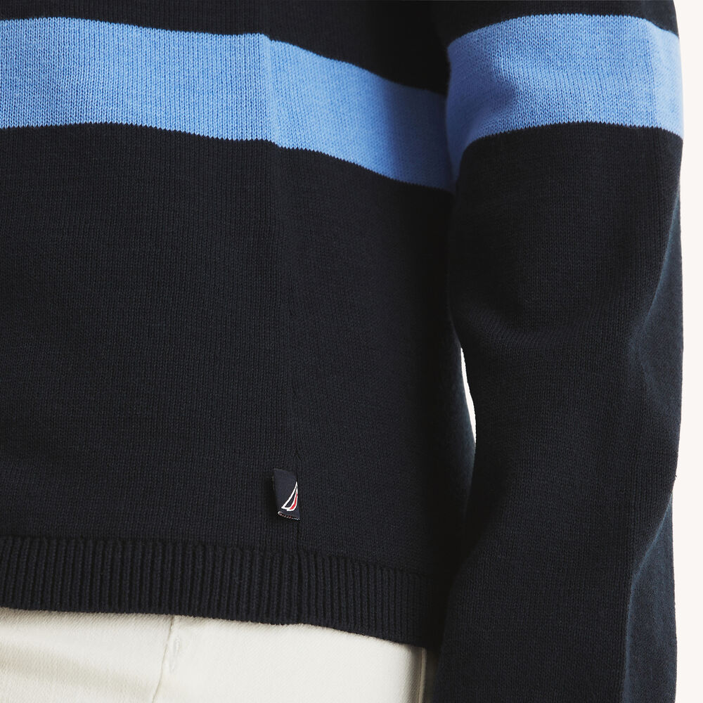Striped V-Neck Sweater,Navy,large