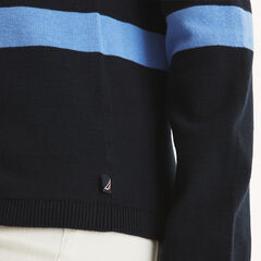 Striped V-Neck Sweater,Navy,large