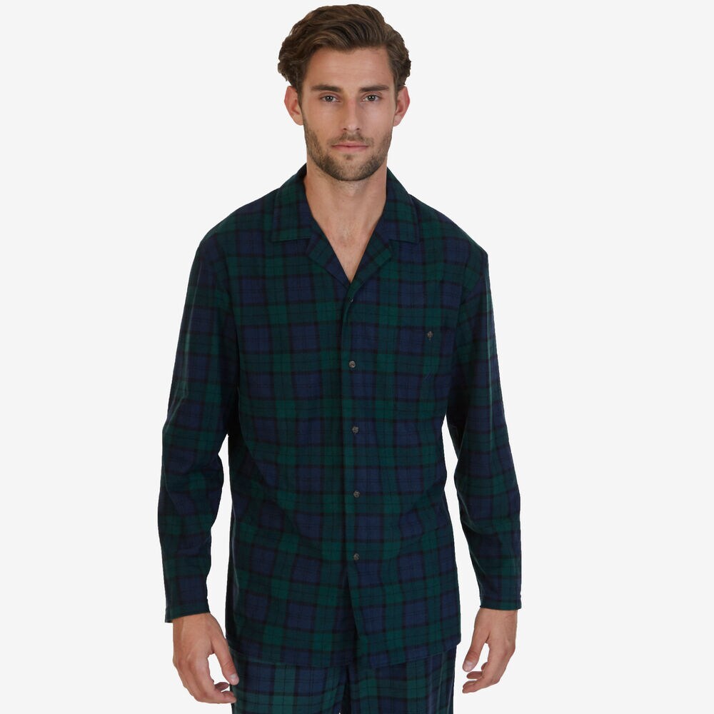 Tartan Lightweight Sueded Fleece Sleep Shirt,Peacoat,large