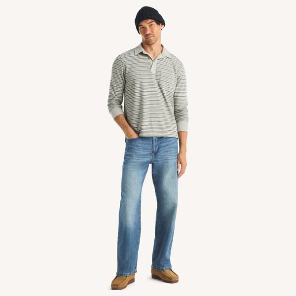 Classic Fit Waffle-Knit Long-Sleeve Striped Polo