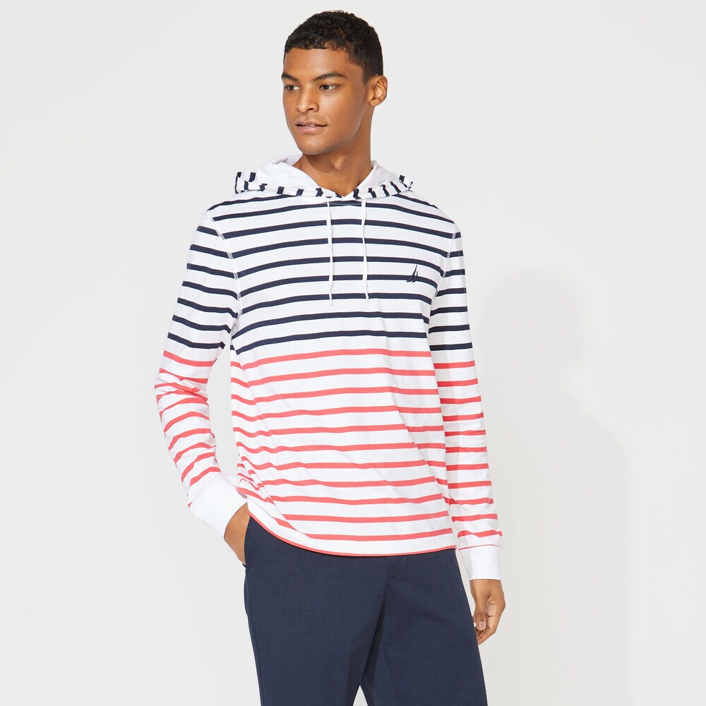 STRIPED T-SHIRT HOODIE,Bright White,large