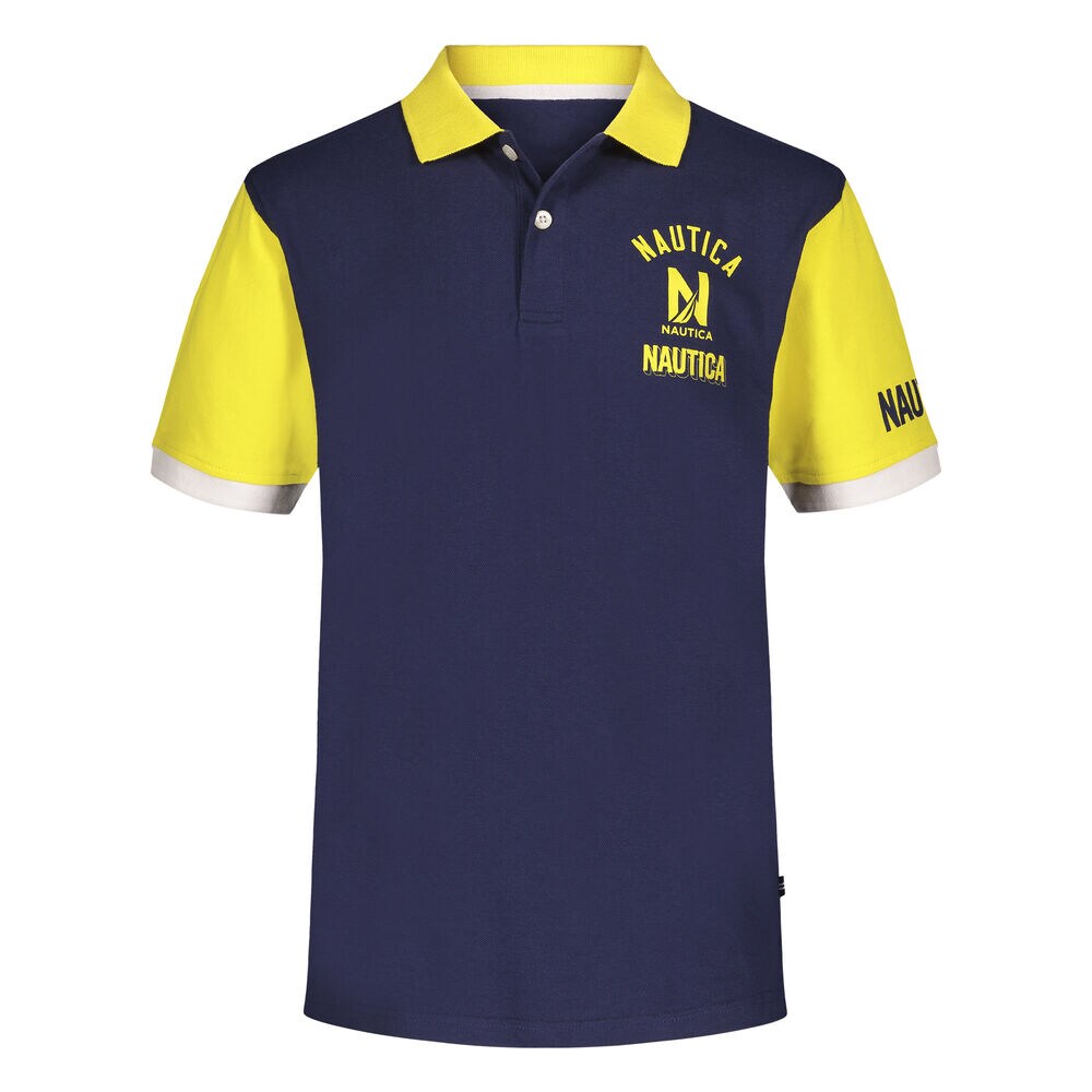 LITTLE BOYS' COLORBLOCK STACKED LOGO POLO (4-7),J Navy,large