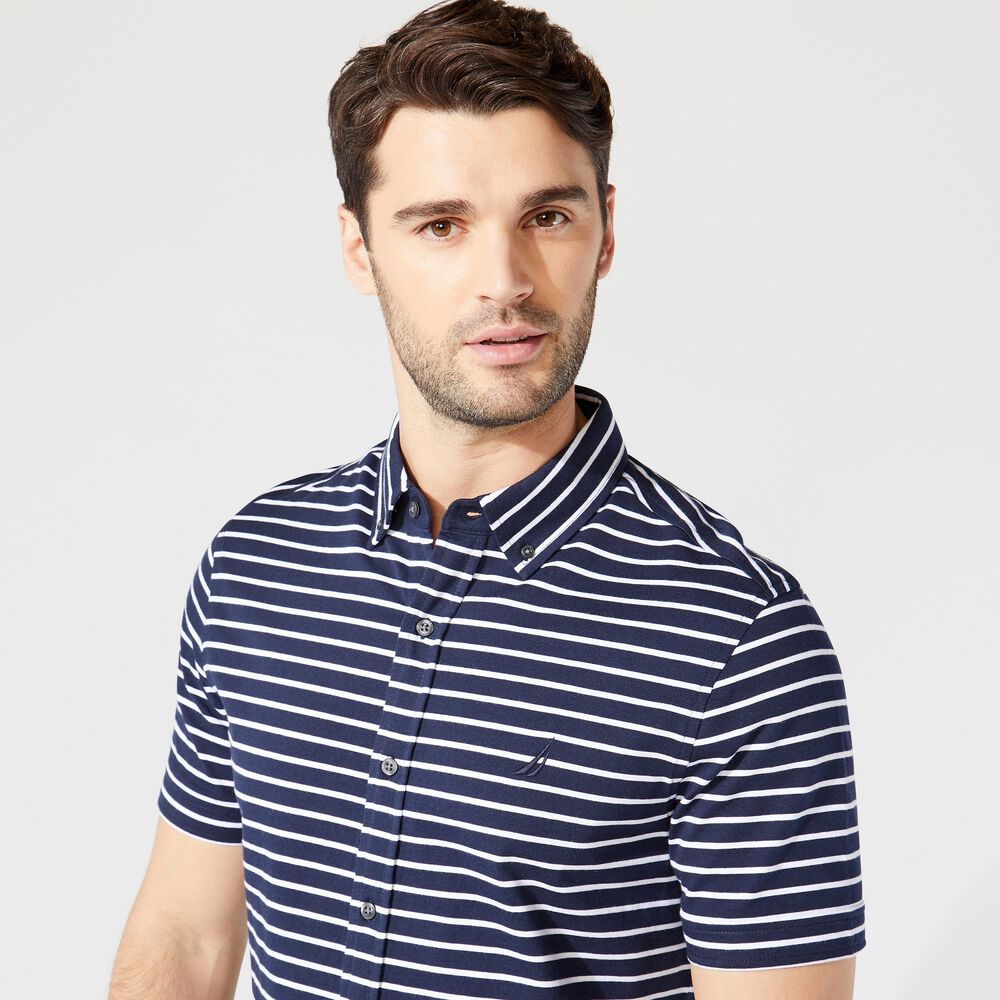 STRIPED HARBOR SHIRT,Navy,large