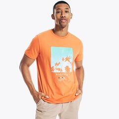 SUSTAINABLY CRAFTED PALM TREES GRAPHIC T-SHIRT,Fleet Orange,large